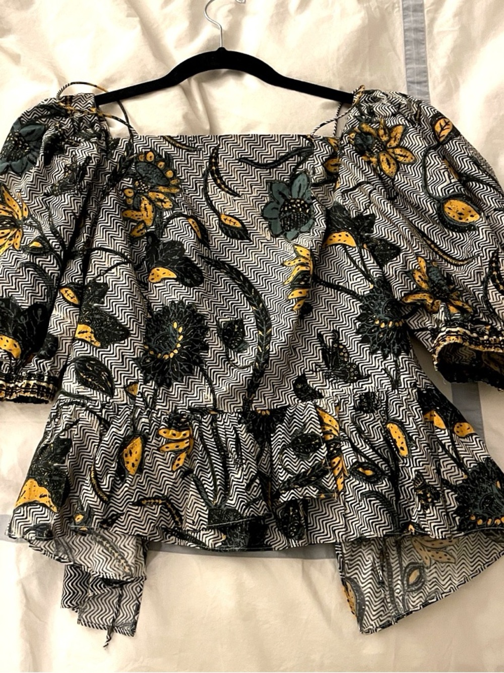 Ulla Johnson Floral Peplum Blouse Puff Sleeve Cotton Size 4